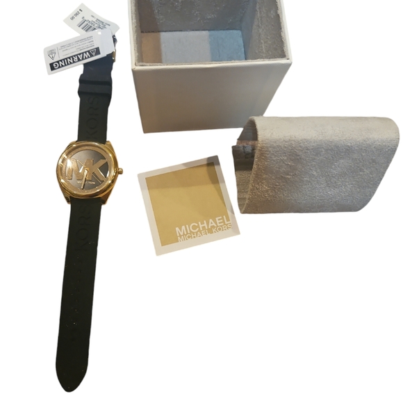 Michael Kors Women New Janelle Jan Black and Gold Watch MK 7313 in Box - Picture 8 of 9